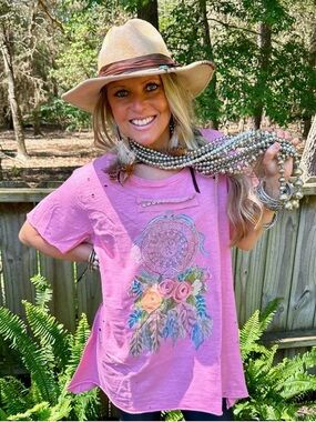 A RARE BIRD DREAM CATCHER Tattered Shirt Sz:S/M